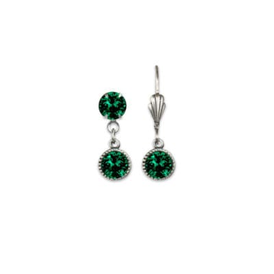 Bezel Set Silver Earrings Emerald