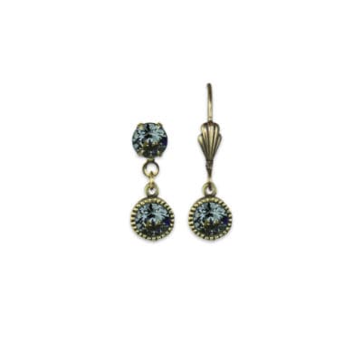 Bezel Set Brass Earrings Silver Night