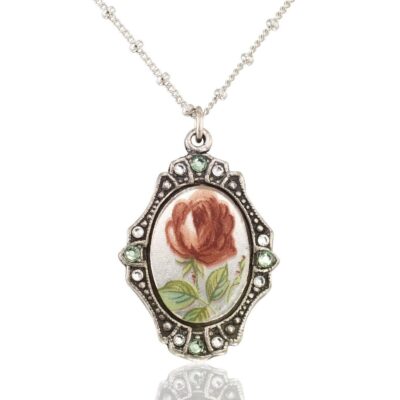 Anne' Vault Forever Green Glass Floral Crystal Necklace