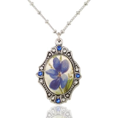 Anne's Vault Forever Blue Glass Floral Crystal Necklace