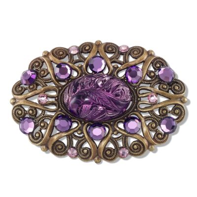 Anne’s Vault Forever Purple Feather Stone and Crystal Brooch