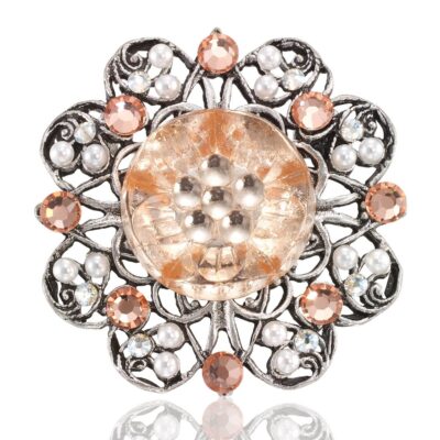 Anne's Vault Forever Peach Filigree Flower Crystal Brooch