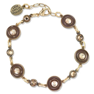 Mocha Rich Brown Enamel Round Crystal Collar Bracelet