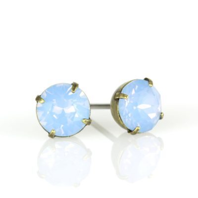 Brass Air Blue Opal  Crystal Stud Earrings