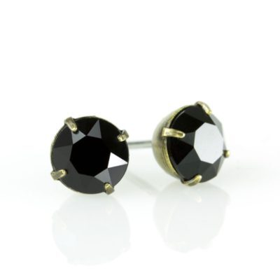 Brass Jet Black  Crystal Stud Earrings
