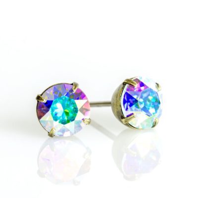Brass Iridescent Crystal  Crystal Stud Earrings