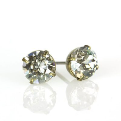 Brass Crystal Silver Shade  Crystal Stud Earrings