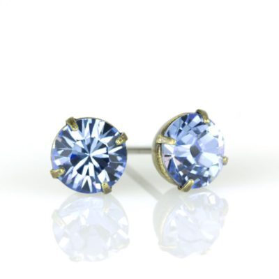 Brass Light Sapphire  Crystal Stud Earrings