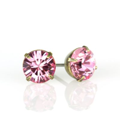 Brass Light Rose  Crystal Stud Earrings