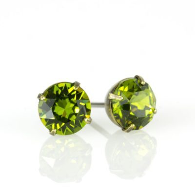 Brass Olivine  Crystal Stud Earrings