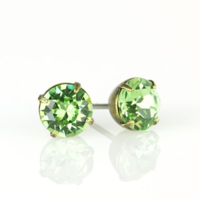 Brass Peridot  Crystal Stud Earrings