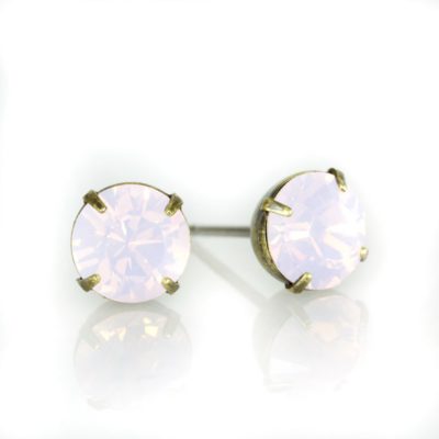Brass Rosewater Opal  Crystal Stud Earrings