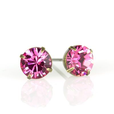 Brass Rose  Crystal Stud Earrings