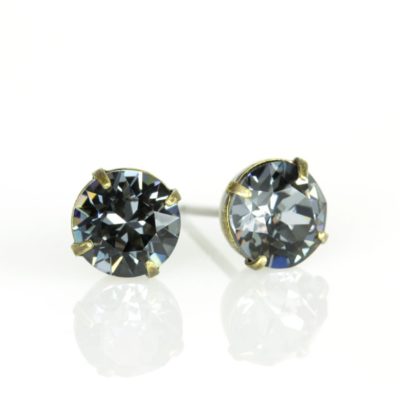 Brass Silver Night  Crystal Stud Earrings
