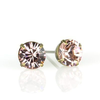 Brass Vintage Rose  Crystal Stud Earrings