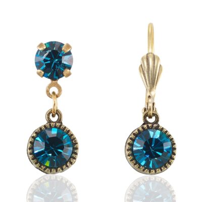 Bezel Set Brass Earrings Teal