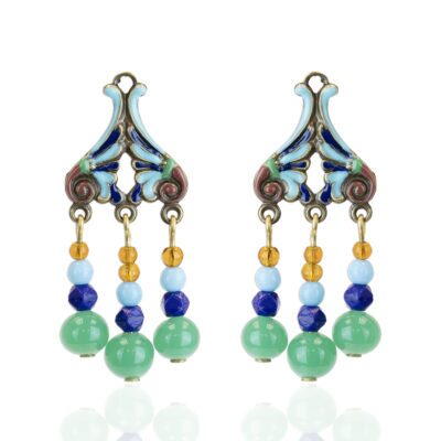 Forever Turquoise Egyptian Revival Lotus Beaded Post Earring