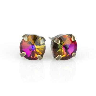 Volcano Brass Simple Crystal Stud Earring - 8mm