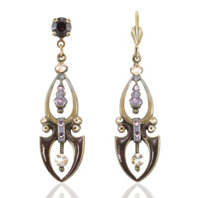 Art Nouveau Mocha Brown and Lavender Crystal Earring