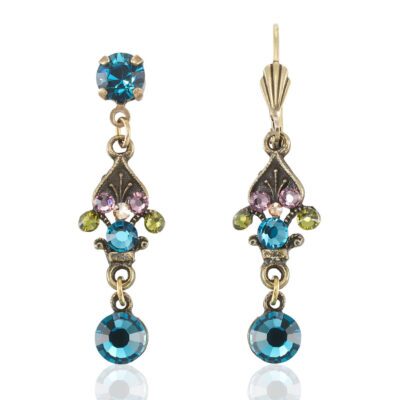 Golden Hour Flower Teal Crystal Drop Vintage Charm Earring