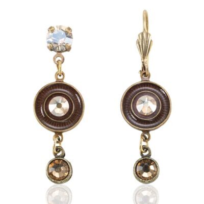 Mocha Rich Brown Enamel Round Crystal Collar Earrings