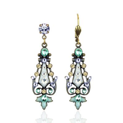 Pastel Multicolor Enameled Filigree Garden Crystal Earrings