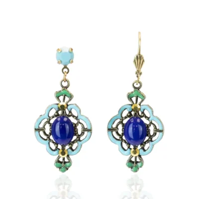 Lapis Lazuli Blue Stone Egyptian Revival Earrings