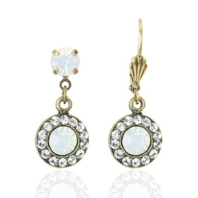 White Opal Halo Crystal Drop Earring