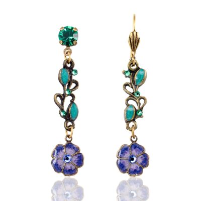 Springtime Garden Whimsical Vine Crystal Charm Earrings