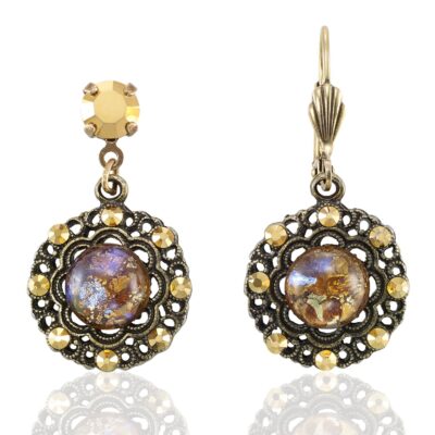 Vintage Inspired Filigree Golden Cabochon Crystal Earring