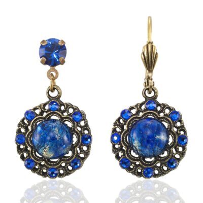 Vintage Inspired Filigree Blue Cabochon Crystal Earring