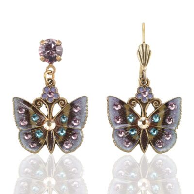 Mocha and Lavender Floral Butterfly Crystal Earring