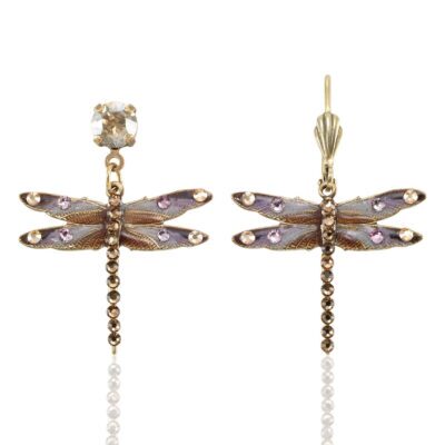 Large Mocha and Lavender Dragonfly Crystal Earring