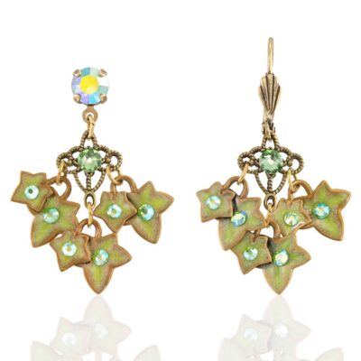 Eternal Life Luck Green Ivy Leaf Chandelier Crystal Earring