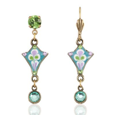 Turquoise Flying Purple Floral Kite Crystal Drop Earring