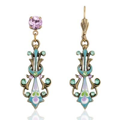Turquoise Vintage Charm Purple Floral Crystal Drop Earring