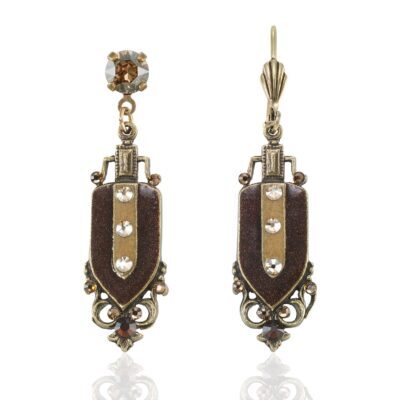 Filigree Brown Mocha Shield Crystal Earring
