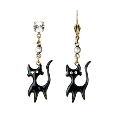 Wednesday Black Cat Charm Crystal Earring