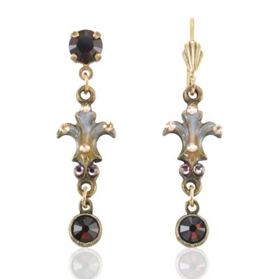 Brown Ivory & Lavender Fleur-de-lis Crystal Drop Earring