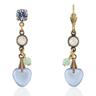 Blue Glass Heart Dangle Crystal Charm Jumble Earring