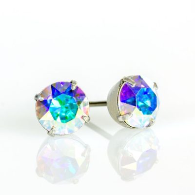 Silver Iridescent Crystal Stud Earrings