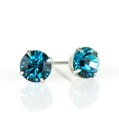 Silver Teal Crystal Stud Earrings