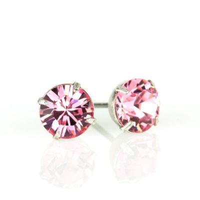 Silver Light Rose Crystal Stud Earrings