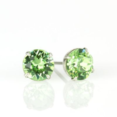Silver Peridot  Crystal Stud Earrings