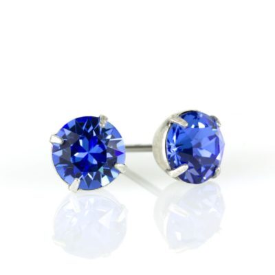 Silver Sapphire  Crystal Stud Earrings