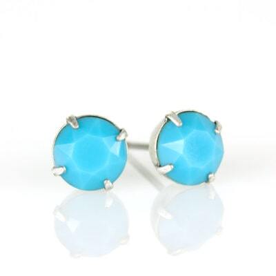 Silver Turquoise Crystal Stud Earrings