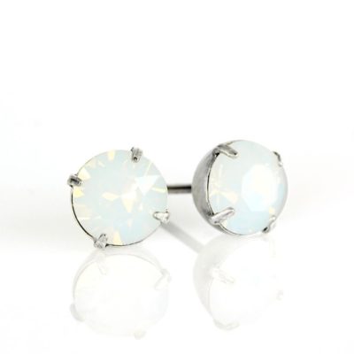Silver White Opal Crystal Stud Earrings