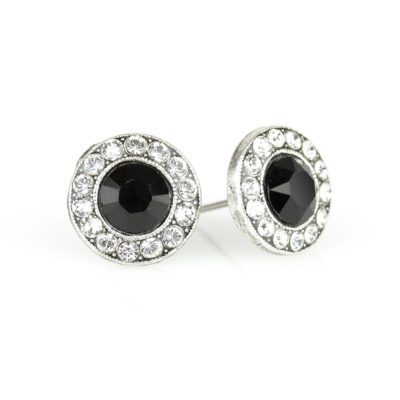 Halo Jet Black & Crystal Stud Earrings