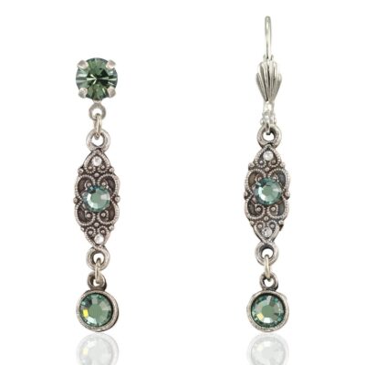 Forever Green Vintage Inspired Filigree Crystal Drop Earring