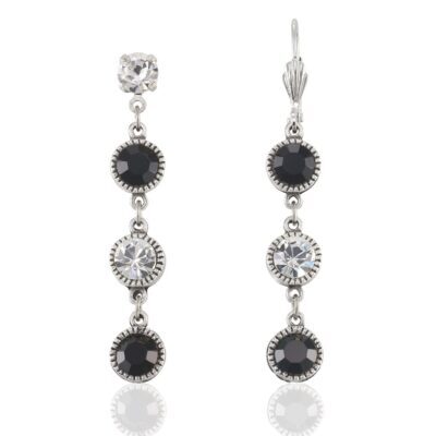 Elegant Jet Black and Crystal Drop Vintage Inspired Earring
